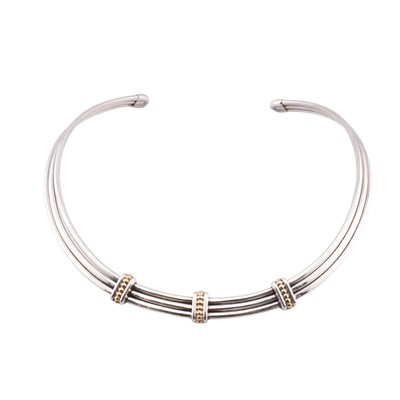 Lot 195 - 925 SILVER & 18CT GOLD COLLAR NECKLACE