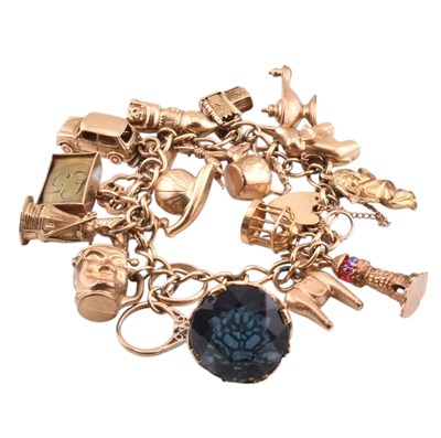 Lot 65 - HALLMARKED 9CT GOLD CHARM BRACELET WITH HEART PADLOCK CLASP