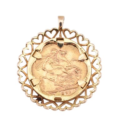 Lot 81 - VICTORIAN 1891 FULL SOVEREIGN COIN IN 9CT GOLD MOUNT