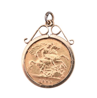 Lot 94 - MOUNTED EDWARD VII 1902 HALF SOVEREIGN COIN