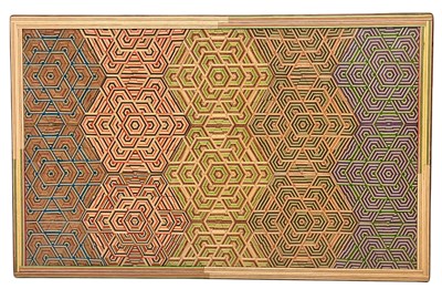 Lot 3 - JAMES LINTON - HAND-CARVED GEOMETRIC SKATEBOARD WALL ART PANEL
