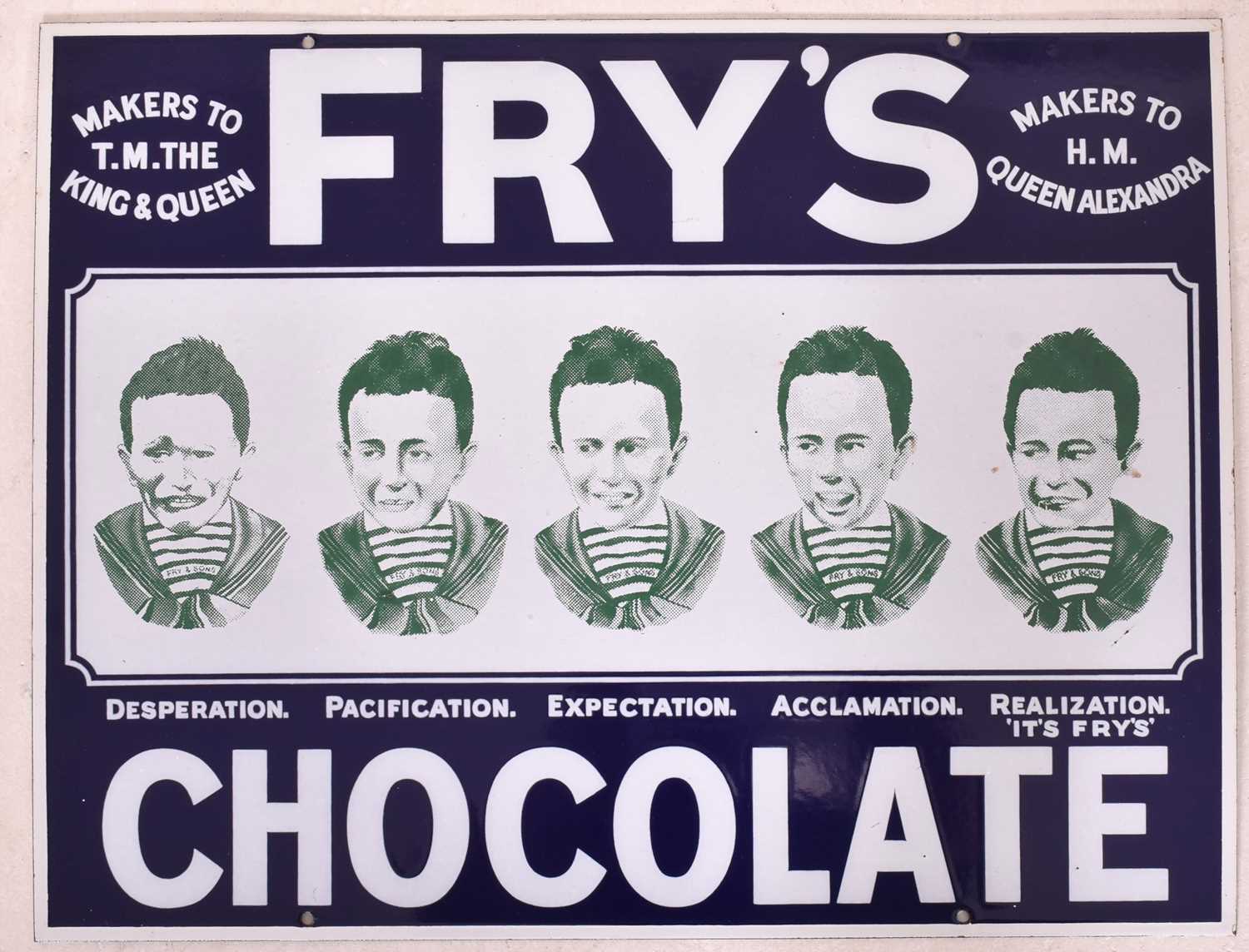 Lot 158 - FRY'S CHOCOLATE - 1960S VINTAGE FIVE BOYS ENAMEL SIGN