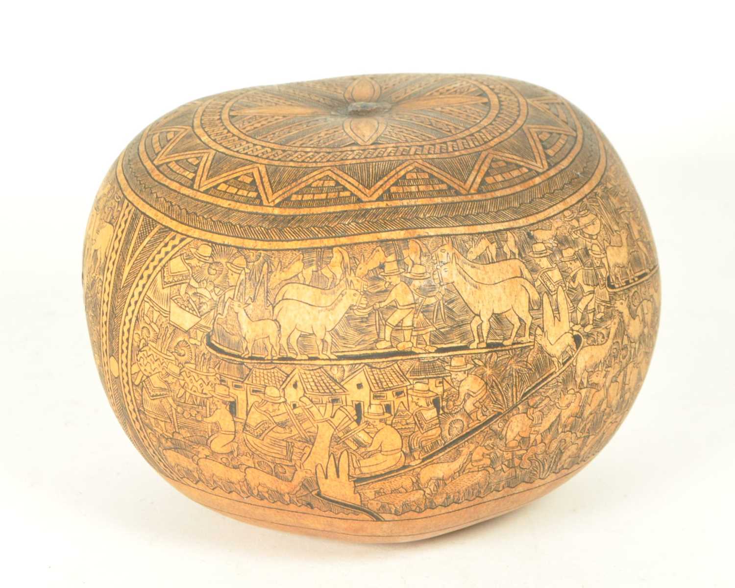 Lot 352 - 19TH CENTURY PERUVIAN FOLK ART CARVED GOURD