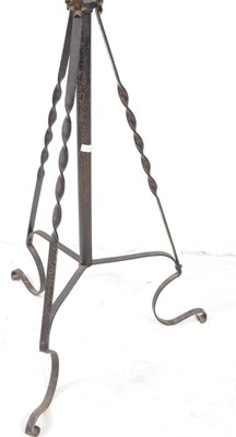 Lot 901 - ARTS AND CRAFTS STYLE WROUGHT IRON FLOOR STANDING OIL LAMP