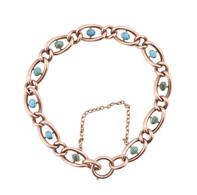 Lot 141 - 9CT GOLD & TURQUOISE CURB LINK CHAIN BRACELET