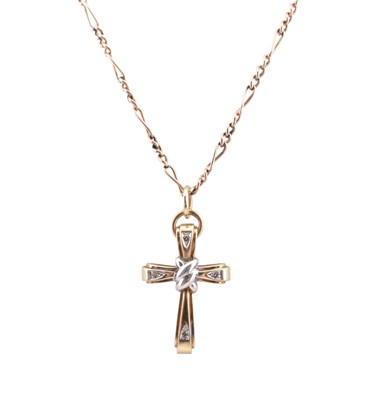 Lot 163 - 9CT BI-COLOUR GOLD & DIAMOND CRUCIFIX PENDANT NECKLACE