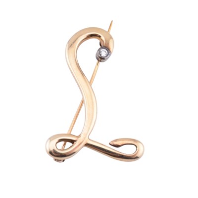 Lot 237 - HALLMARKED 9CT GOLD & WHITE STONE INITIAL BROOCH PIN