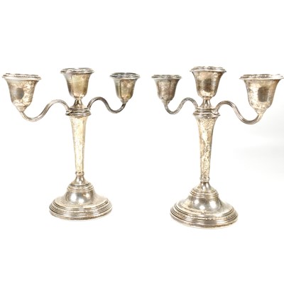 Lot 72 - HALLMARKED SILVER PAIR OF TWIN BRANCH CANDELABRA