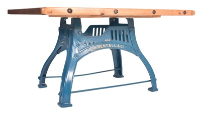 Lot 34 - RETRO 20TH CENTURY HEYBRIDGE WORK PLANK TOP & CAST IRON TABLE