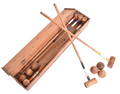 Lot 171 - VINTAGE CROQUET GAME SET IN ORIGINAL WOODEN BOX