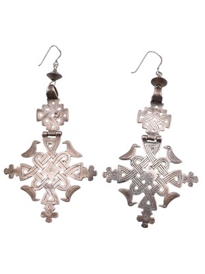 Lot 194 - PAIR OF ETHIOPIAN SILVER CROSS PENDANT EARRINGS