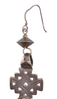 Lot 194 - PAIR OF ETHIOPIAN SILVER CROSS PENDANT EARRINGS