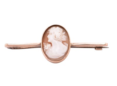 Lot 128 - 9CT GOLD CAMEO BAR BROOCH PIN