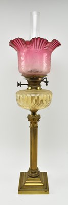 Lot 359 - VICTORIAN 19TH CENTURY CRANBERRY GLASS CORINTHIAN COLUMN OIL LAMP