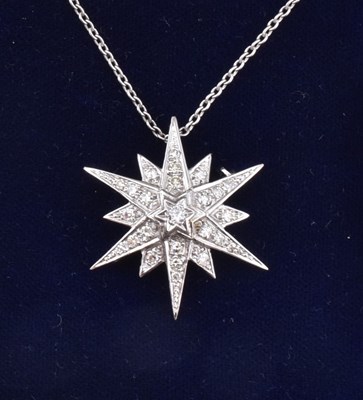 Lot 320 - HALLMARKED 18CT WHITE GOLD STAR PENDANT & NECKLACE