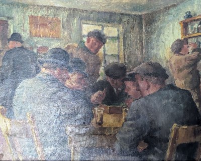 Lot 409 - FRENCH SCHOOL 1932 OIL ON PANEL CARD PLAYERS PAINTING