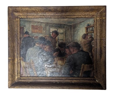 Lot 409 - FRENCH SCHOOL 1932 OIL ON PANEL CARD PLAYERS PAINTING