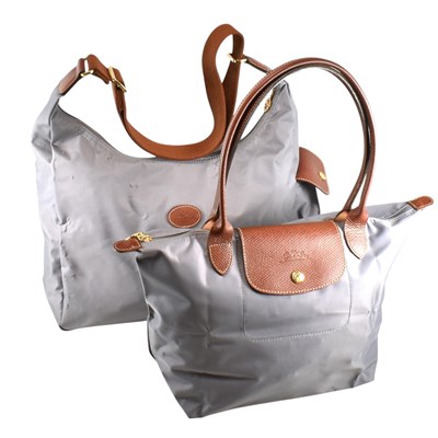Lot 503 - TWO LONGCHAMP LE PILAGE GREY CANVAS HANDBAGS