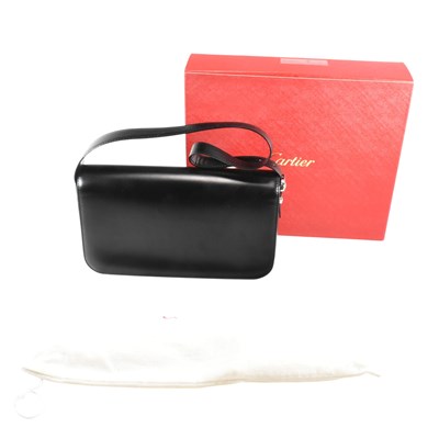 Lot 507 - CARTIER PANTHERE BLACK LEATHER SHOULDER BAG