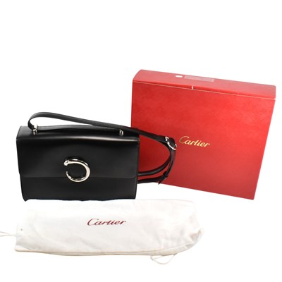 Lot 508 - CARTIER PANTHERE BLACK LEATHER SHOULDER BAG