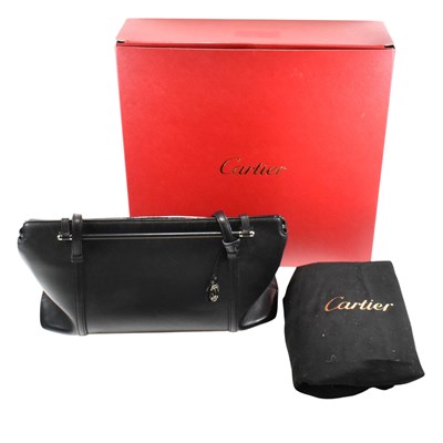 Lot 509 - CARTIER CABACHON BLACK LEATHER HANDBAG