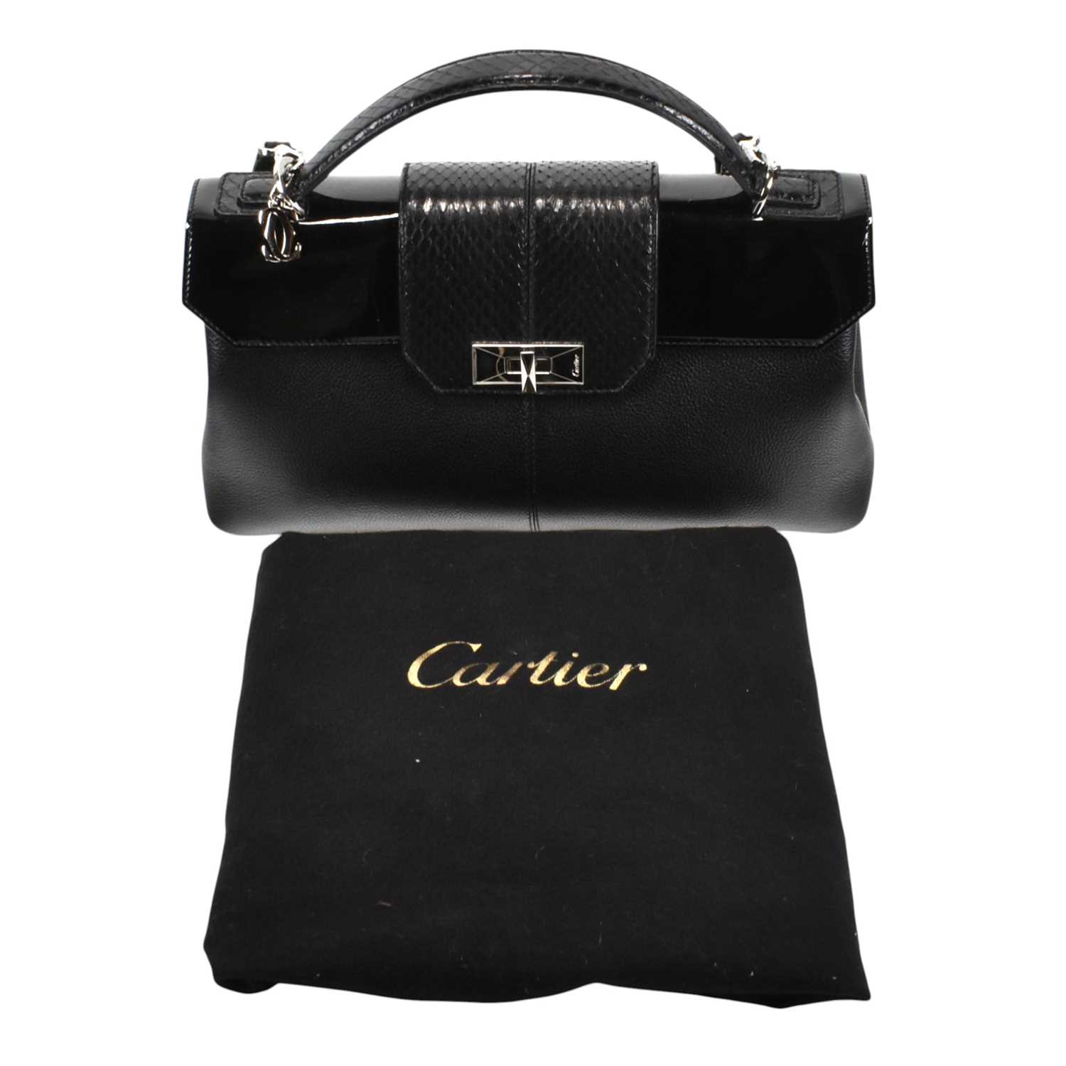 Lot 512 - CARTIER HIGH SOCIETY BLACK LEATHER HANDBAG