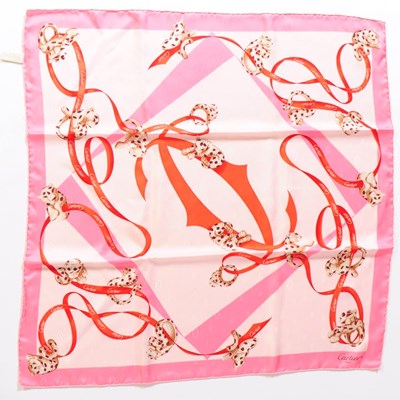 Lot 530 - CARTIER PINK & RED PANTHERE PRINTED SILK SCARF