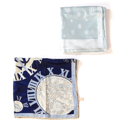 Lot 532 - TWO CARTIER BLUE SILK PRINTED SCARVES