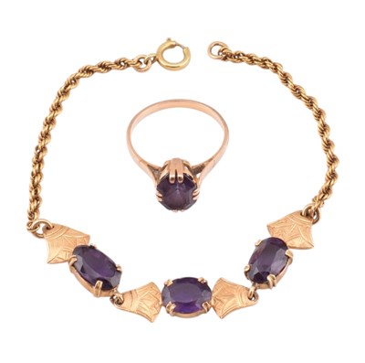 Lot 151 - EGYPTIAN GOLD & SYNTHETIC SAPPHIRE BRACELET & RING