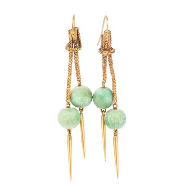 Lot 5 - A PAIR OF 19TH CENTURY FAIENCE BEAD TASSEL EARRINGS