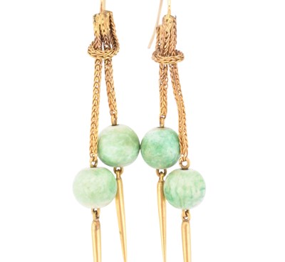 Lot 5 - A PAIR OF 19TH CENTURY FAIENCE BEAD TASSEL EARRINGS