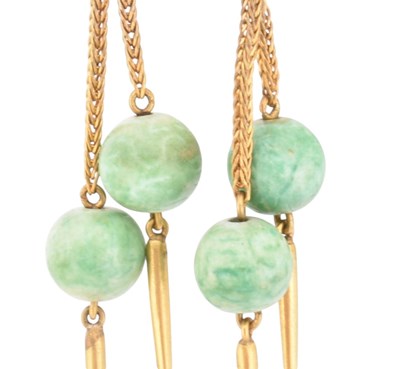 Lot 5 - A PAIR OF 19TH CENTURY FAIENCE BEAD TASSEL EARRINGS