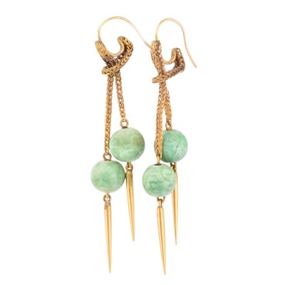 Lot 5 - A PAIR OF 19TH CENTURY FAIENCE BEAD TASSEL EARRINGS