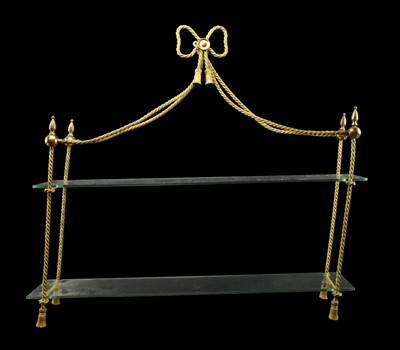 Lot 51 - REGENCY FRENCH EMPIRE STYLE GILT METAL SWAG & GLASS SHELVING UNIT