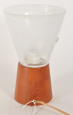 Lot 617 - VINTAGE MID CENTURY GLASS AND WOODEN CONICAL DESK LAMP
