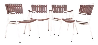 Lot 461 - FOUR VINTAGE 20TH CENTURY SLAT BACK GARDEN CHAIRS