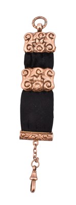 Lot 44 - 19TH CENTURY GOLD MOUNTED BLACK RIBBON WATCH FOB