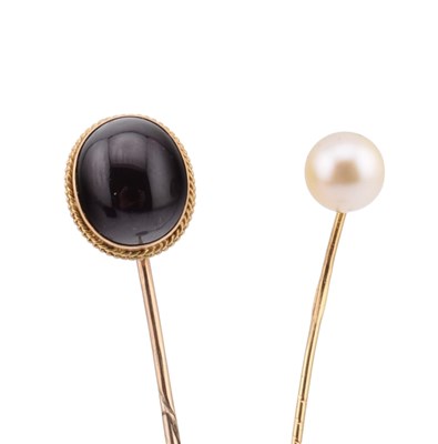 Lot 96 - TWO GOLD & GEM SET STICK PINS