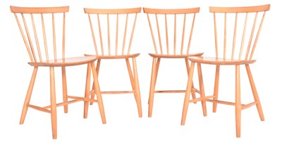 Lot 59 - HAND J. WEGNER - FOUR DANISH MID CENTURY BEECH STICK BACK CHAIRS