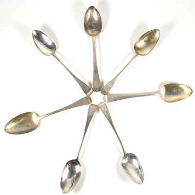 Lot 47 - SEVEN 18TH & 19TH CENTURY SILVER SERVING SPOONS