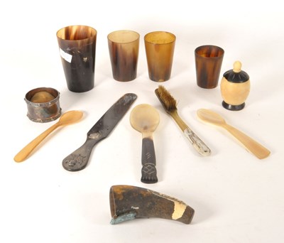 Lot 218 - COLLECTION OF 20TH CENTURY HORN AND SILVER CURIOS