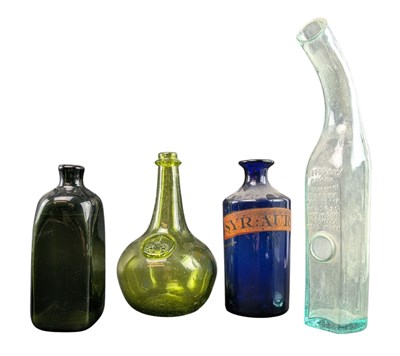 Lot 118 - FOUR 19TH CENTURY & LATER WINE & GIN BOTTLES, ONE WITH ORIG. LABEL