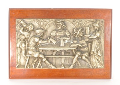 Lot 267 - 20TH CENTURY BRASS GERMAN WALL PLAQUE MOUNTED ON WOODEN BOARD