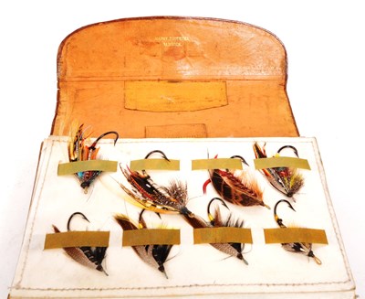 Lot 348 - VINTAGE HARDY BROTHERS LEATHER FLY FISHING CASE & FLIES