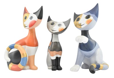Lot 182 - ROSINA WACHTMEISTER FOR GOEBEL - THREE RETRO 1990S BISQUE PORCELAIN SEATED CAT FIGURINES