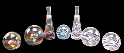 Lot 278 - COWDY GLASS - FIVE STUDIO ART GLASS DUMP PAPERWEIGHTS & TWO PERFUME BOTTLES
