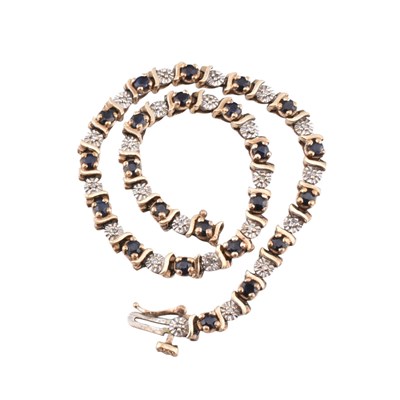 Lot 430 - 9CT GOLD SAPPHIRE & DIAMOND FANCY LINK BRACELET