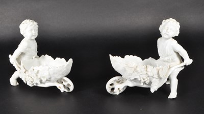 Lot 23 - PAIR OF LATE 19TH CENTURY PARIAN WARE CHINE DE BLANC CHERUB FIGURES
