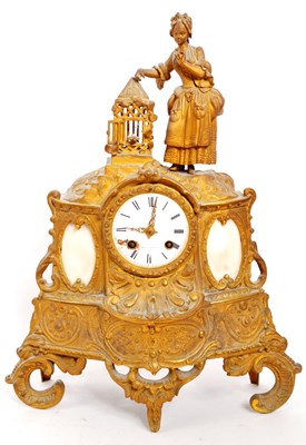 Lot 350 - 19TH CENTURY FRENCH ORMOLU & MARBLE FIGURAL MANTEL CLOCK