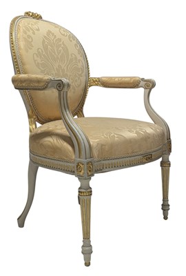 Lot 268 - FRENCH EMPIRE PAINTED GILT PARCEL WORKED FAUTEUIL ARMCHAIR